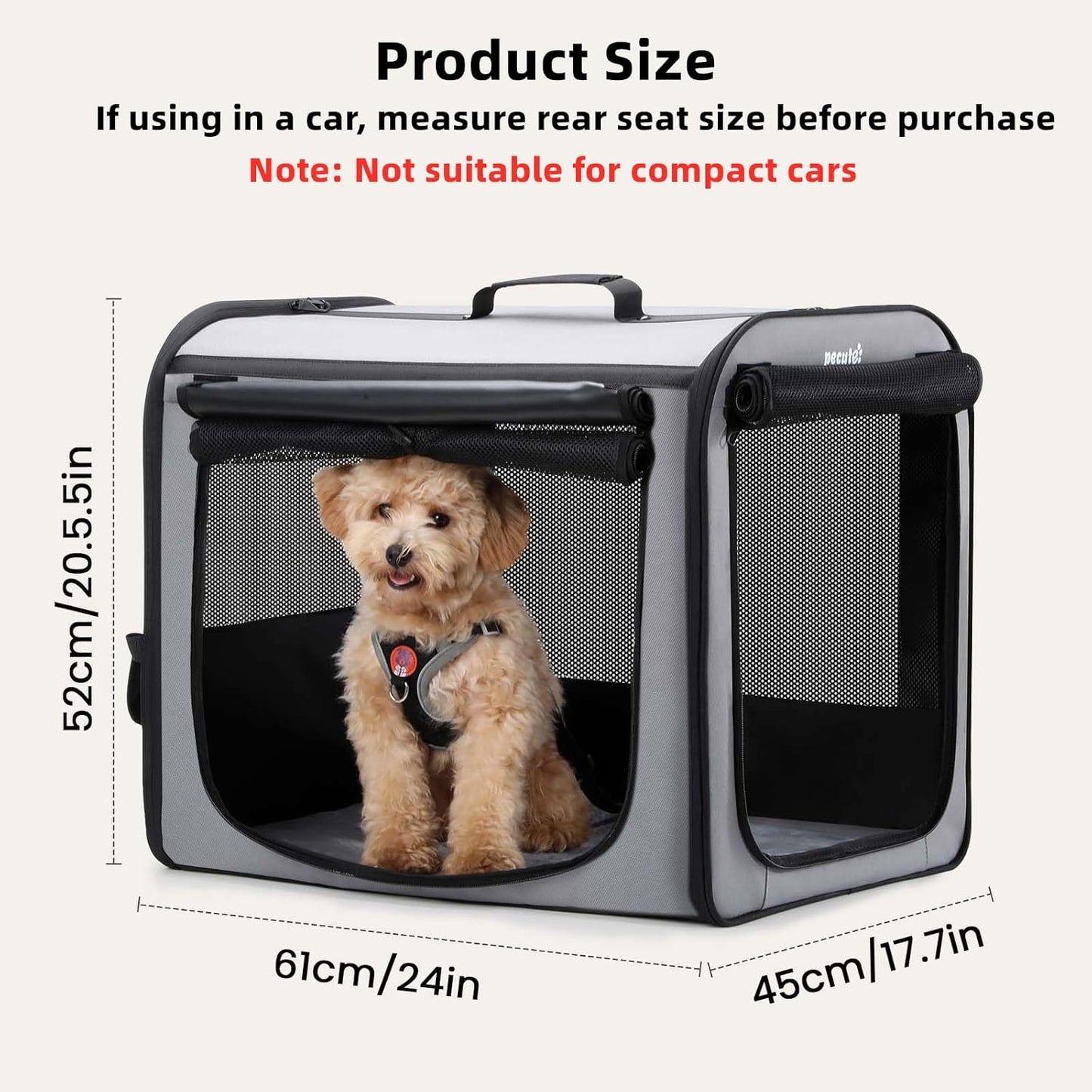 Pecute Collapsible Dog Crate for Pets<15kg, Pet Carrier Stable and Light Weight, Soft Dog Crate with Breathable Windows, Portable Dog Carrier with Curtain 61×45×52 cm (Green)