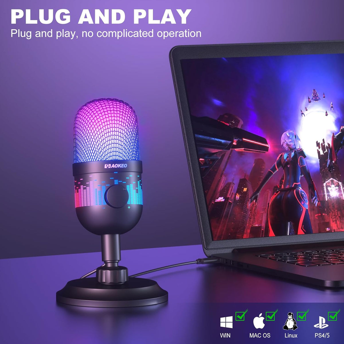 USB Condenser Microphone | Gaming Microphone | Computer Microphone | Streaming Microphone | Podcast Recording Microphone | Unidirectional Voice Pickup - PuriLite