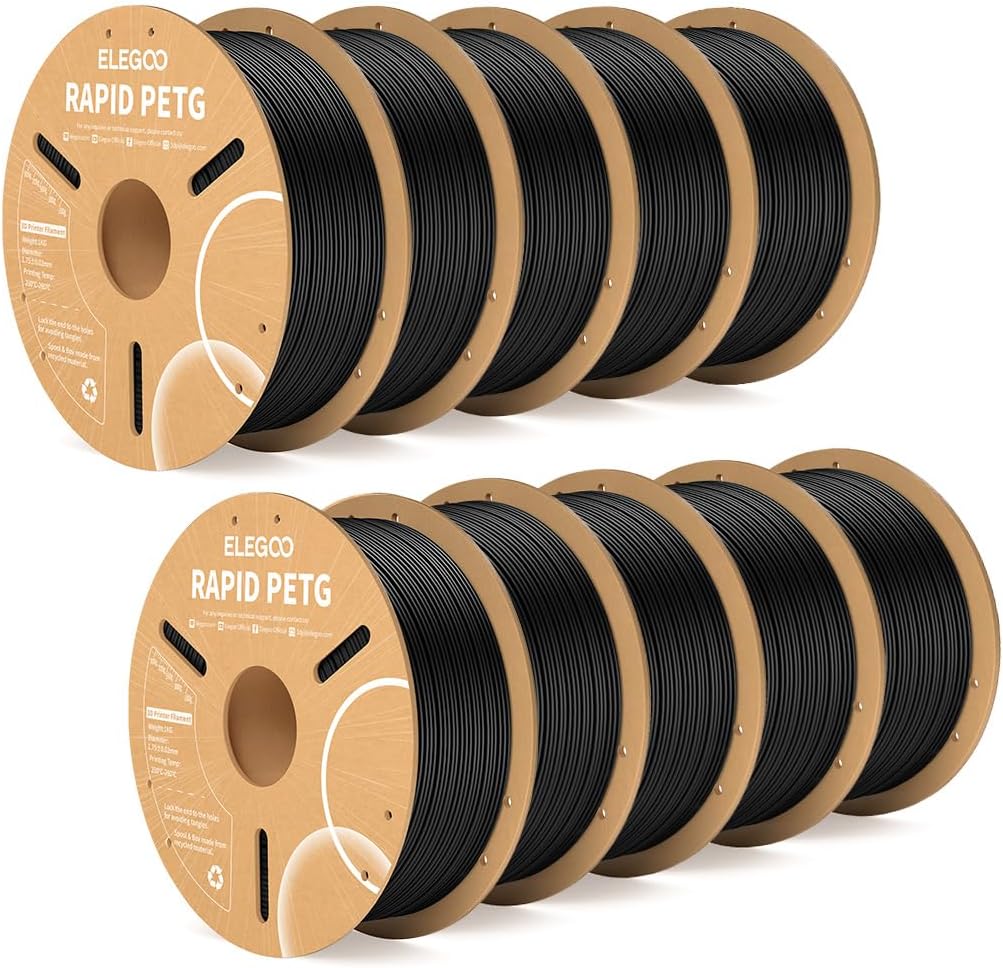 ELEGOO Rapid PETG Filament 1.75mm Black 1KG, 3D Printer Filament Max 600 mm/s High Speed Printing, Dimensional Accuracy +/- 0.02 mm Fit Most FDM Printer 1kg Cardboard Spool