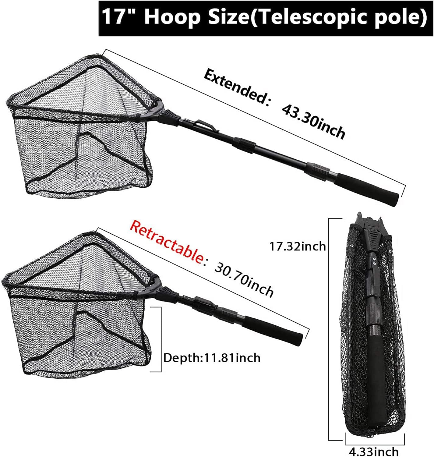 SAN LIKE Fishing Net Telescopic Landing Nets Folding Rubber Fish Net Rubber Coated Landing Net with Adjustable Sturdy Pole Handle for Saltwater Freshwater Bass Trout Fishing Easy Catch & Release