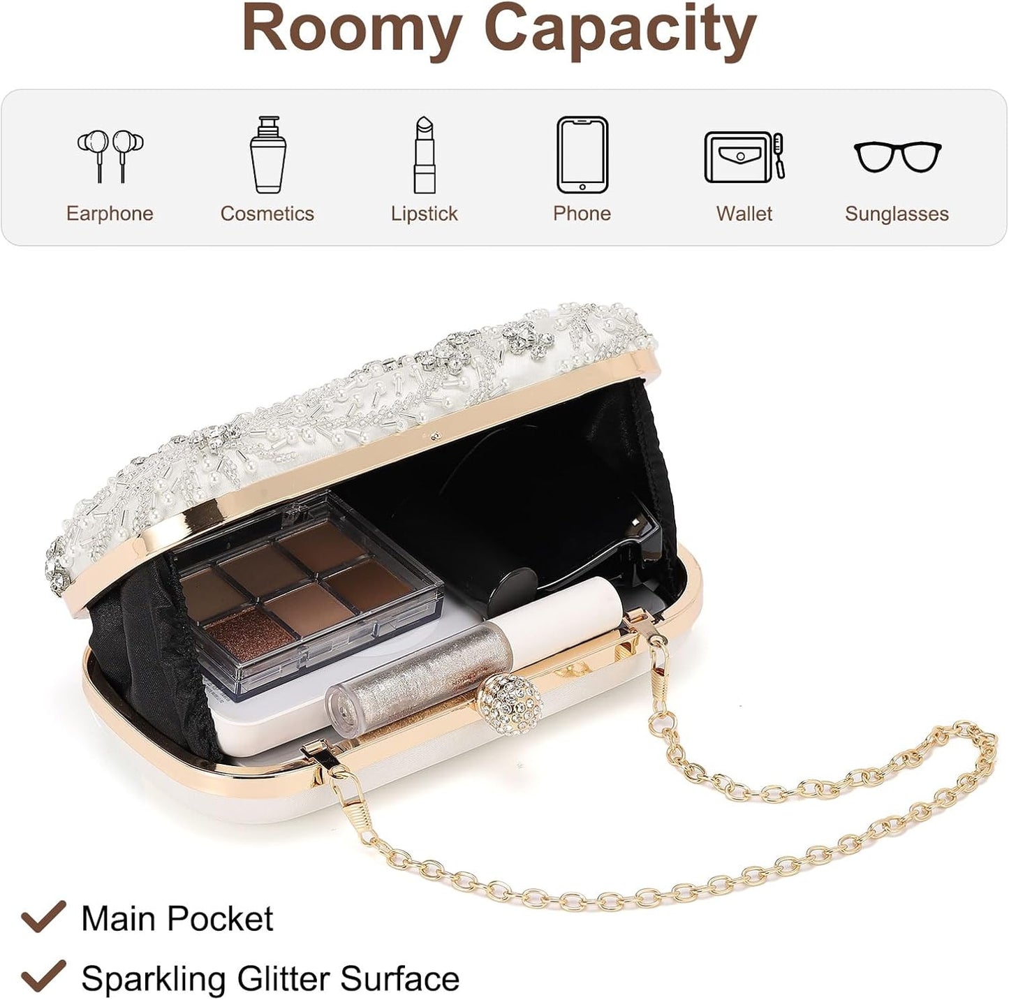 DTGN Evening Bags Clutch Purses for Women Formal, Bridal Purses Rhinestone Handbags Shoulder Bag with Chain Sparkly