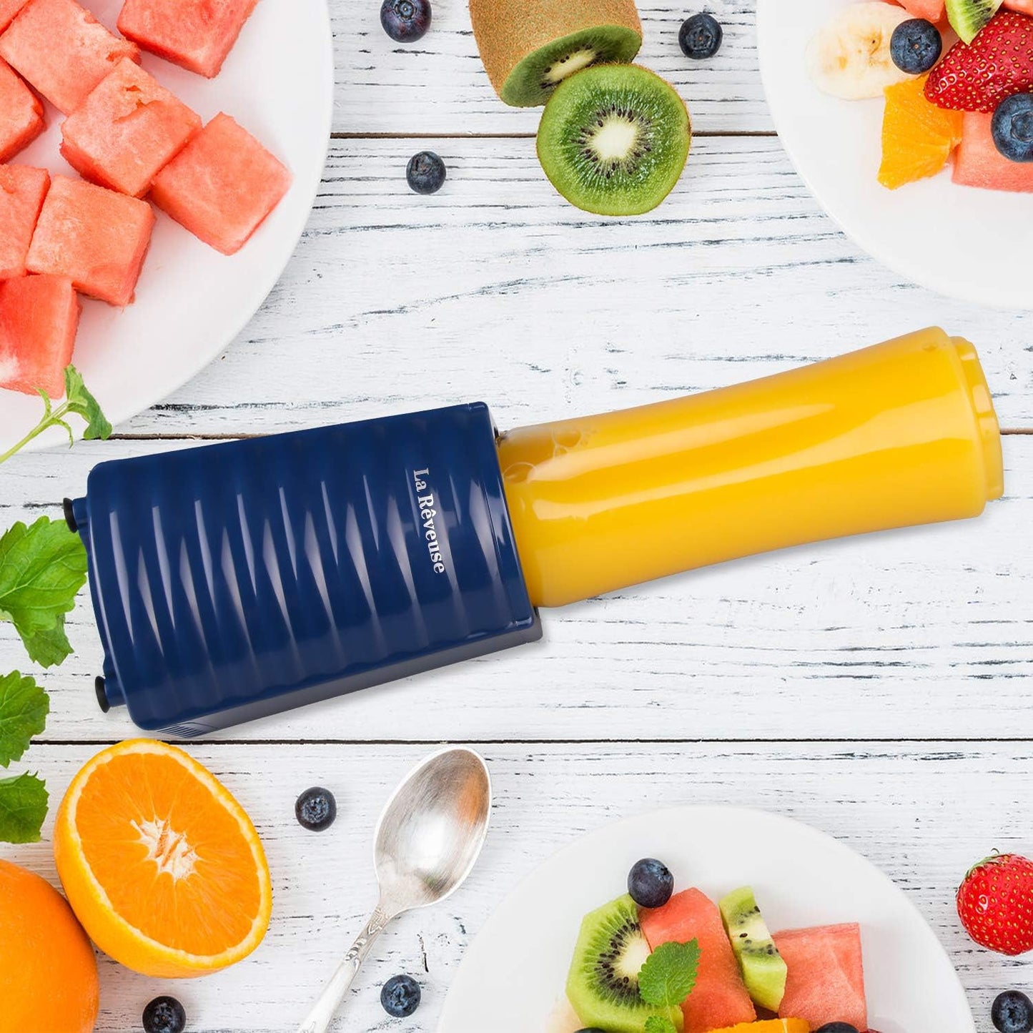 La Reveuse Smoothies Blender Personal Size 300 Watts with 2 Pieces 18 oz BPA Free Portable Travel Sports Bottles (Silver 2 Cups)