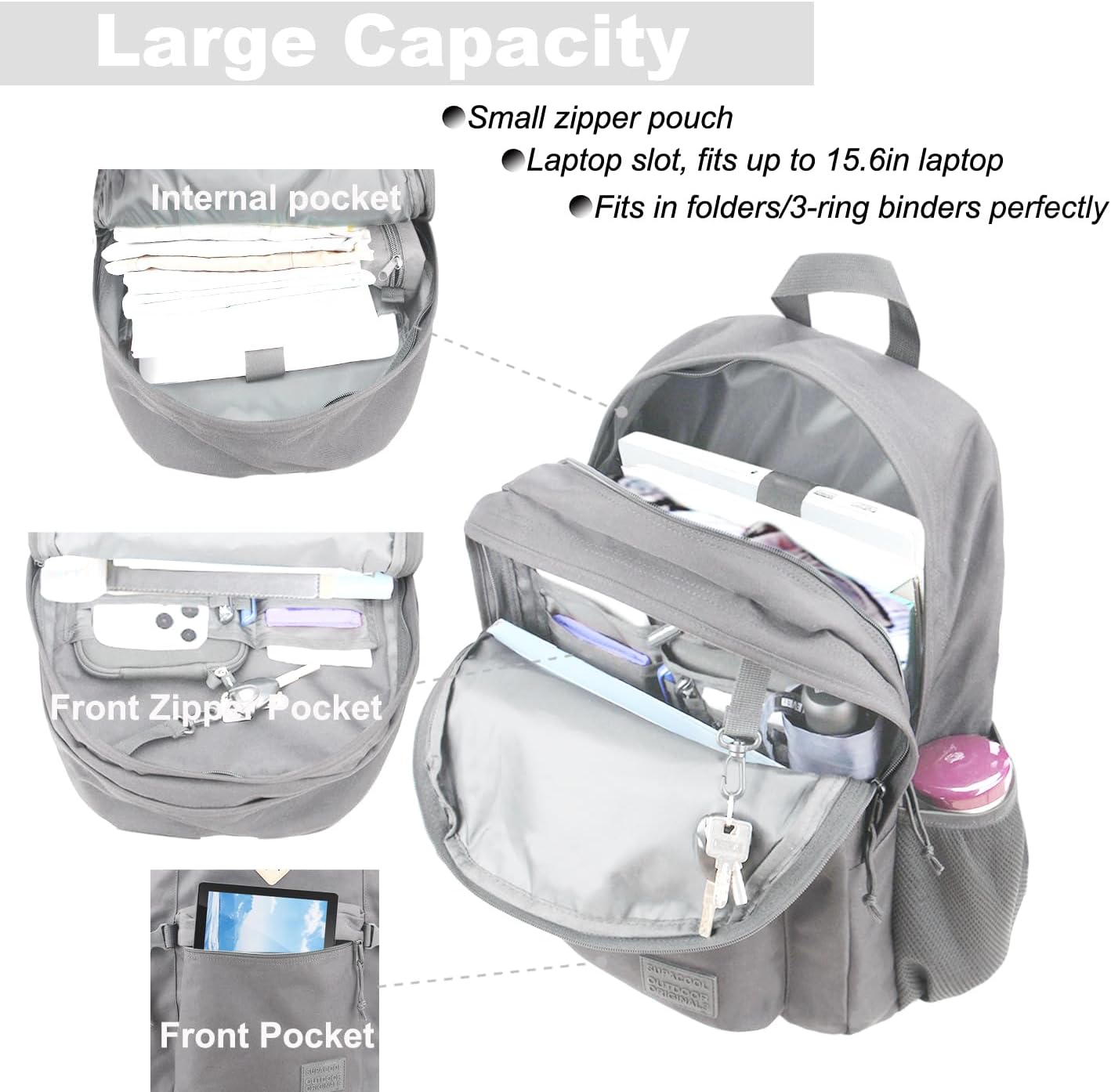 SUPACOOL Lightweight Casual Backpack for Men and Women, Large Backpack for School Boys and Girls