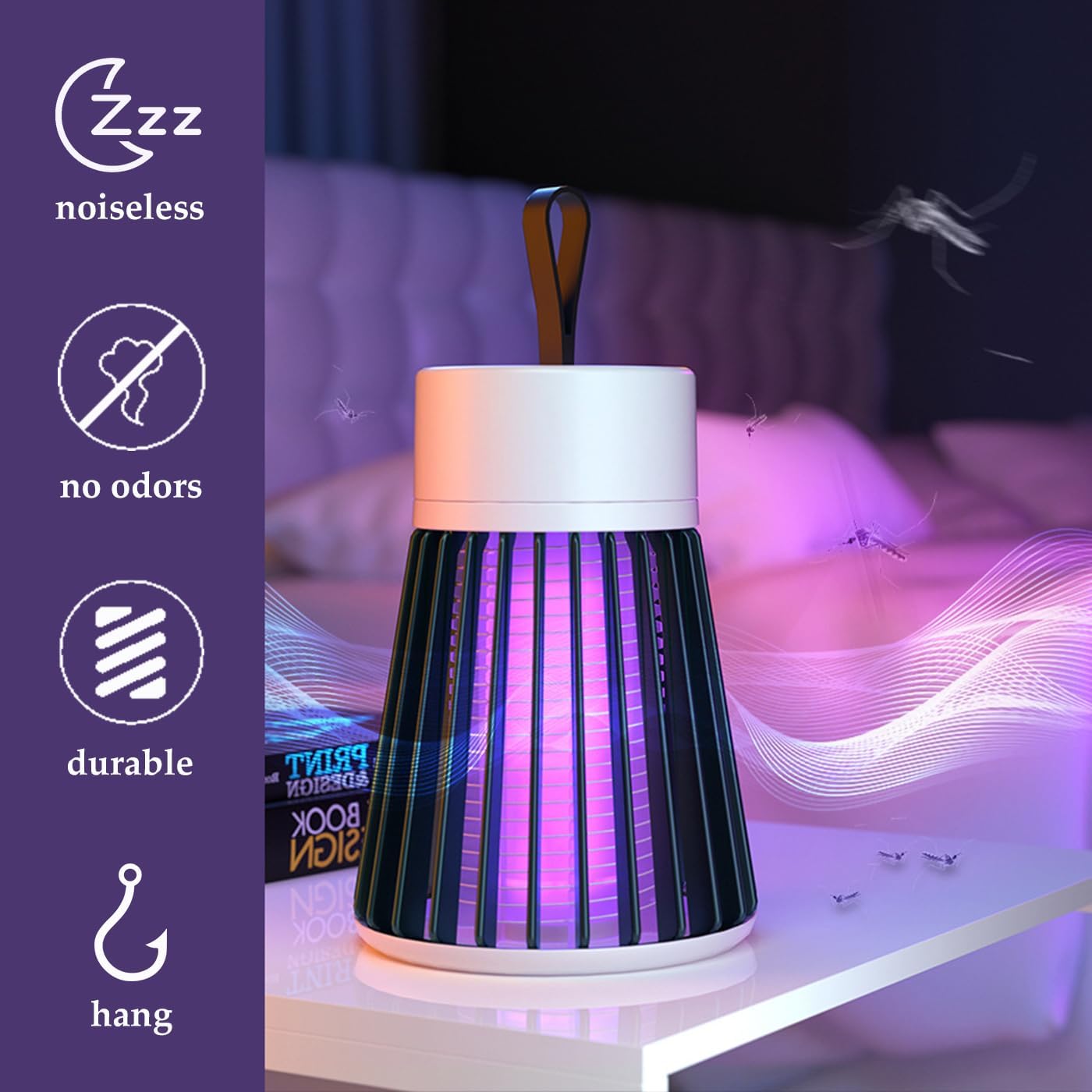 Mosquito Zapper,USB Rechargeable Electric Bug Zapper,Portable Mosquito and Flies Trap for Indoor Outdoor,Pest Control,Flying Insect Light Trap,White