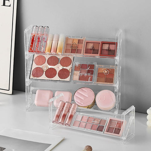Clear Makeup Storage Organizer | Multi Layer Cosmetic Display | Dressing Table Storage Box | Space Saving Makeup Holder | Plastic Beauty Organizer