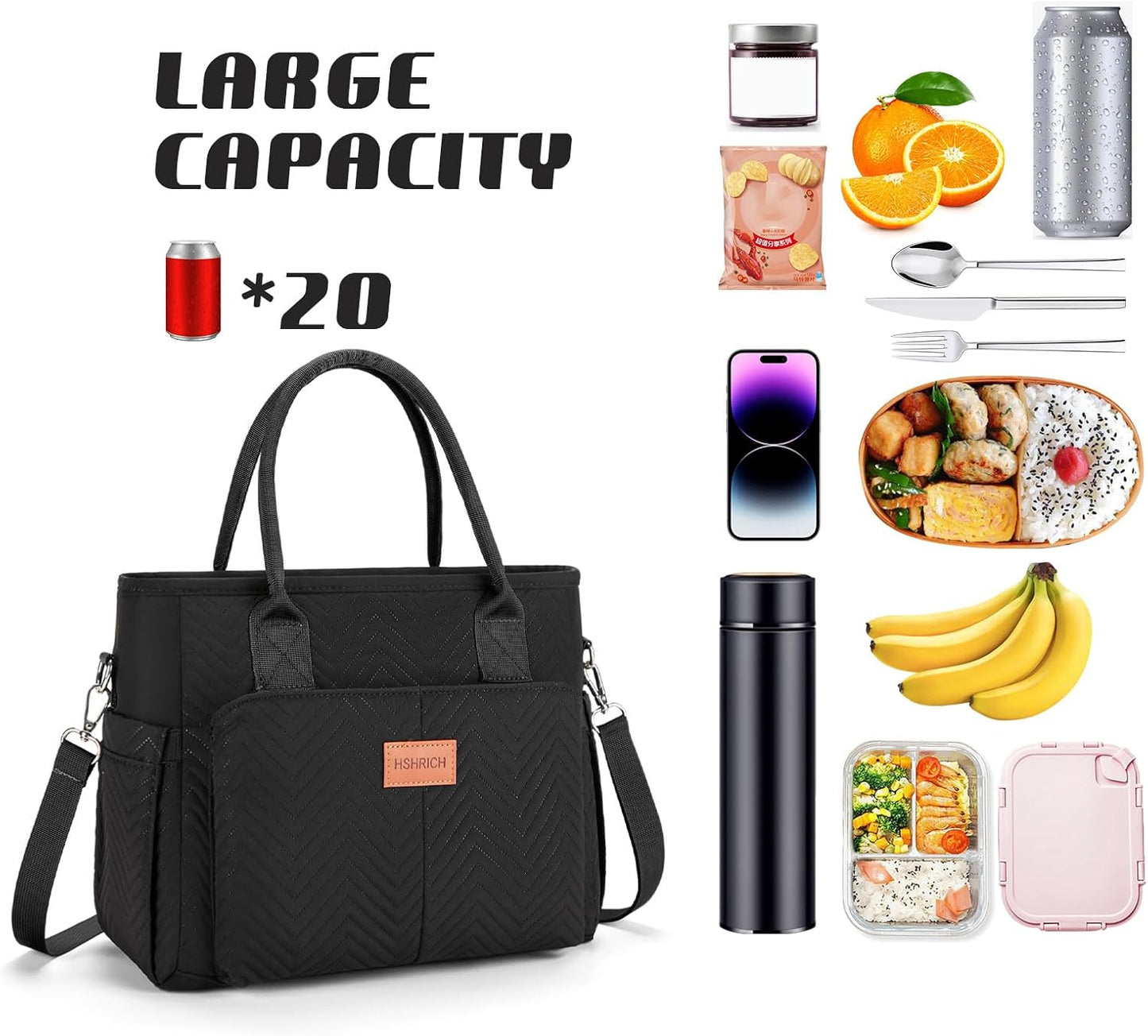 Lunch Bag for Women, Insulated Lunch Box for Work, Large Leakproof Cooler Purse with Side Pockets & Removable Shoulder Strap Women's Lunch Tote Bag for Picnic Work Beach Cute Lunch Bags (Heart)
