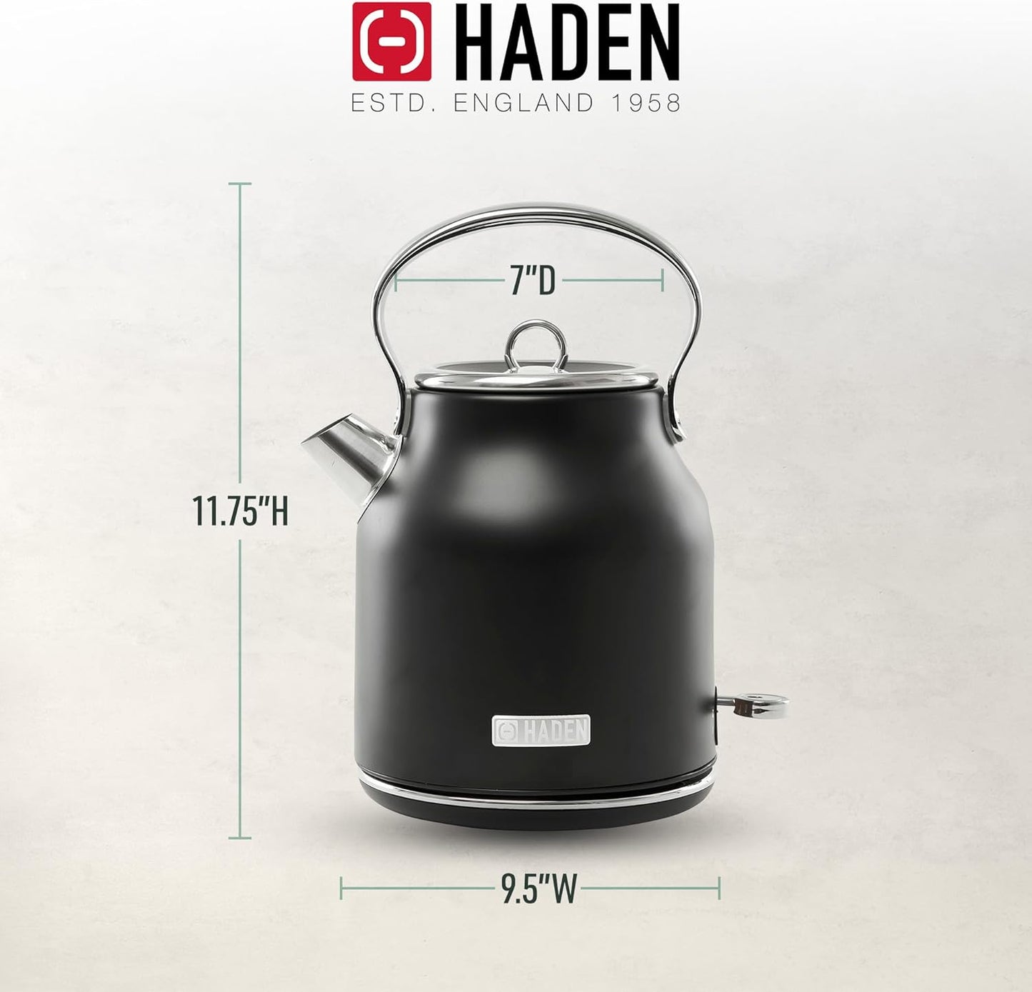 Haden 75041 Heritage 1.7 Liter (7 Cup) Stainless Steel Electric Kettle with Auto Shut-Off and Boil Dry Protection, Black/Copper