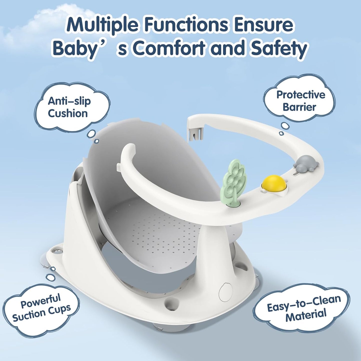 Baby Bath Seat for Babies 6 Months & Up, Non-Slip with Suction Cups, Safe & Comfortable Infant Bath Seat for Bathtub, Grey