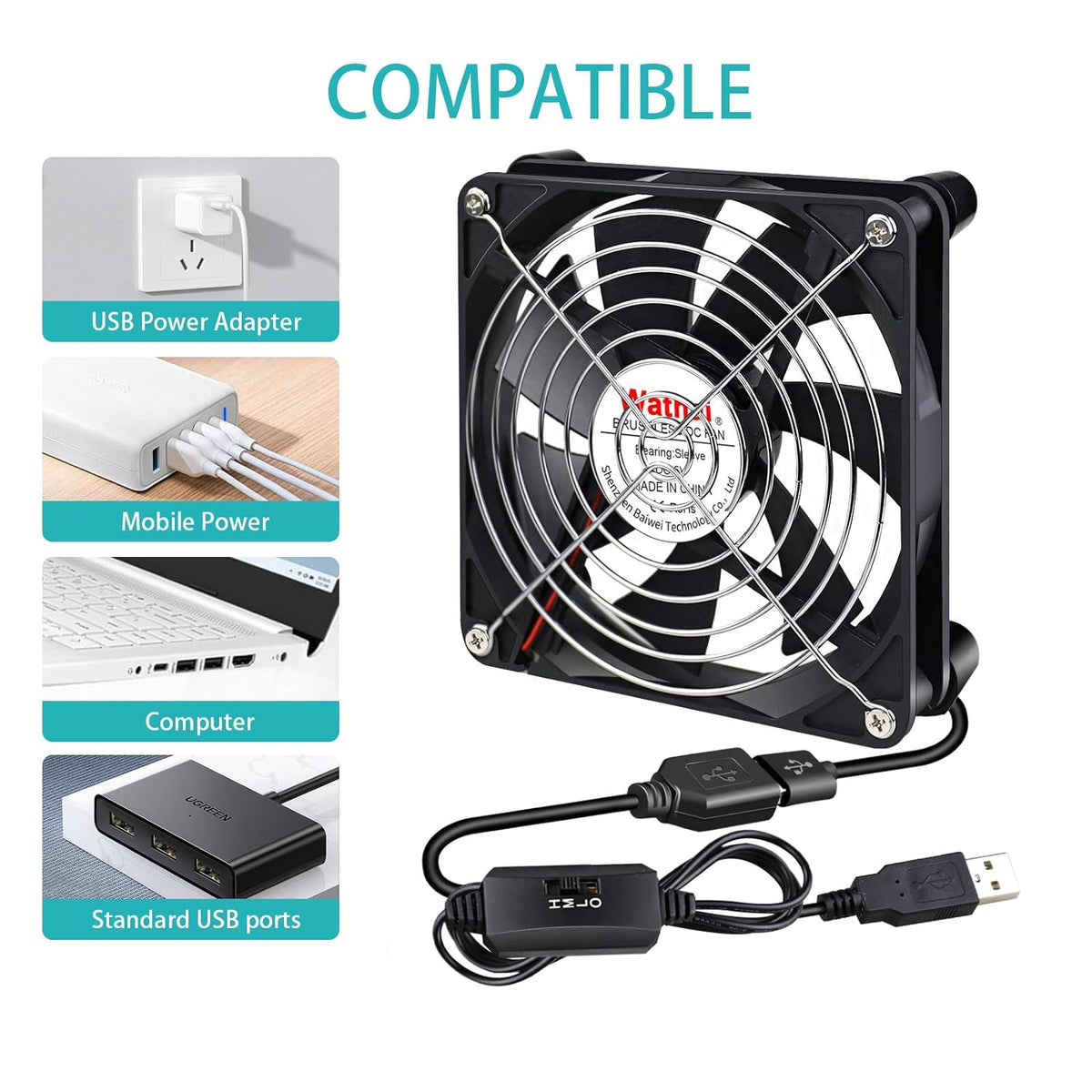 Wathai 140mm x 25mm USB Cooliing Fan 5V with Speed Control for Computer Case Receiver DVR Playstation Xbox PS4 Router Cabinet Cooling - PuriLite