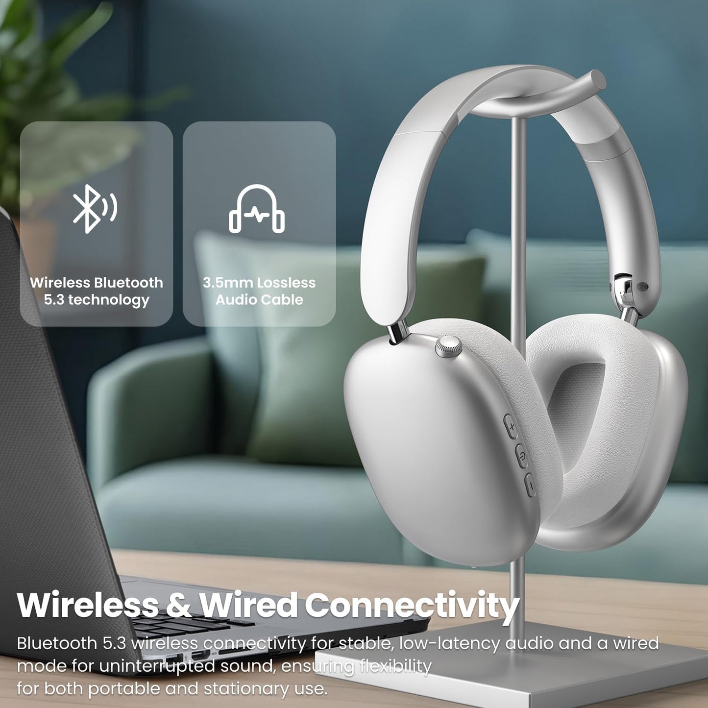 Wentronic Y01 Wireless Over Ear Headphones, Noise Canceling Bluetooth 5.3 Headphones with Microphones,Hi-Res Audio,48H Playtime,Foldable,Breathable Soft Earpads for iOS/Android/Samsung/PC-Green