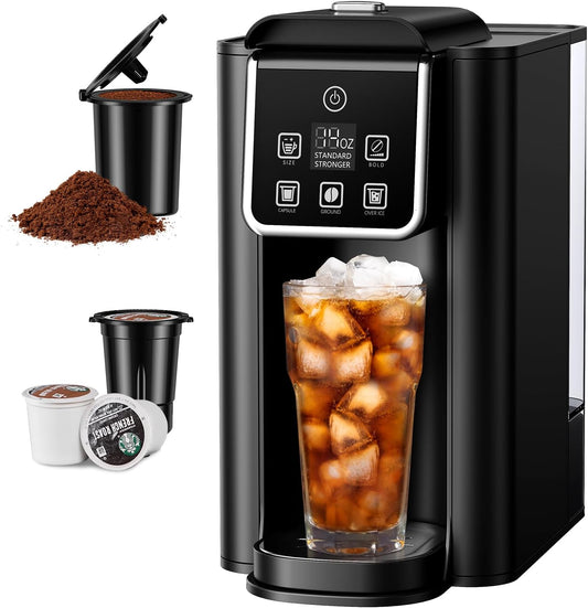 SHARDOR Single Serve Coffee Maker, Hot and Iced Coffee Machine for K Cup Pods & Ground Coffee, 6 to 14 Oz Brew Sizes, with 50oz Large Water Tank, Removable Drip Tray, Black - PuriLite