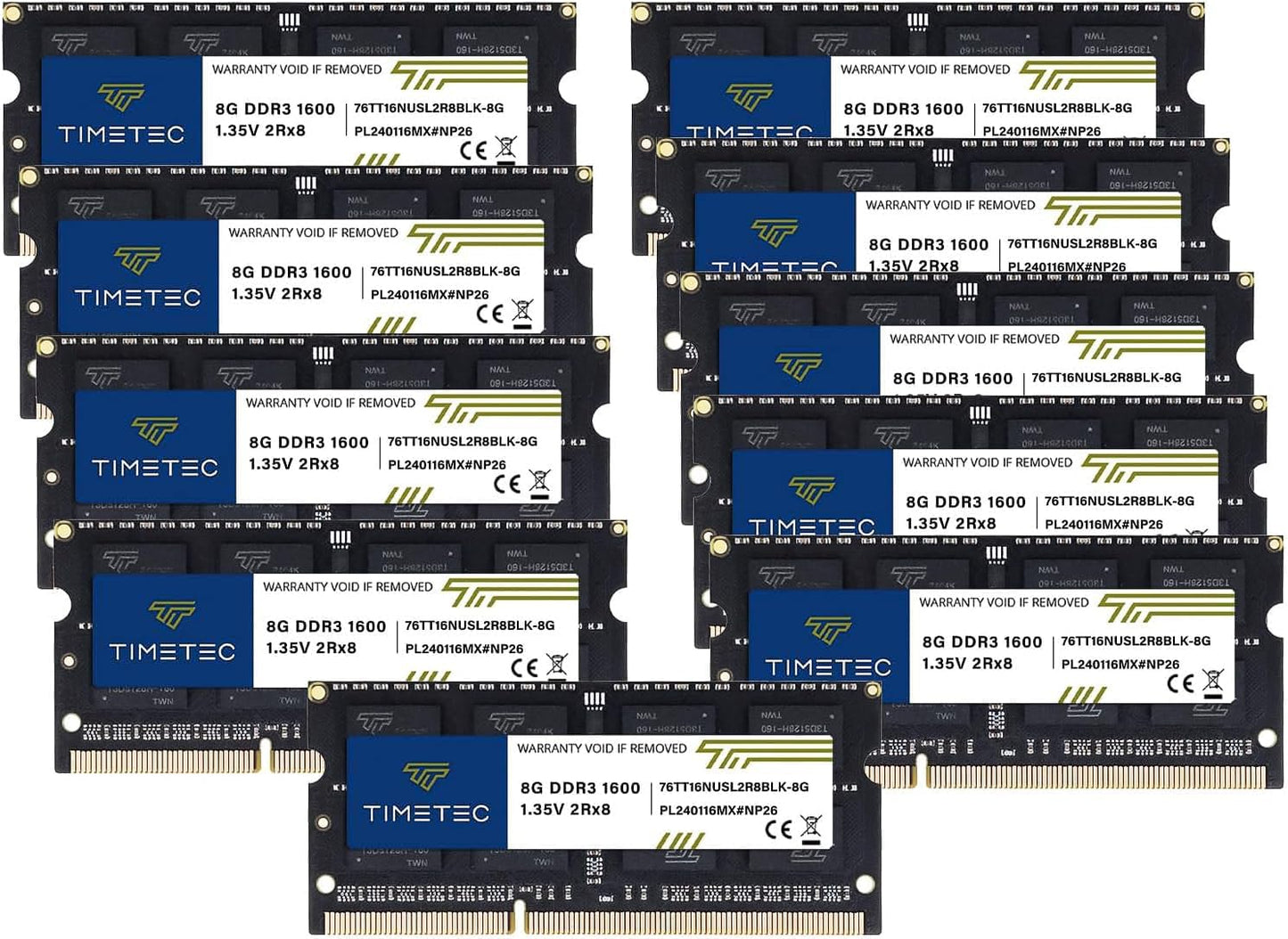 Timetec 16GB KIT(2x8GB) DDR3L / DDR3 1600MHz PC3L-12800 / PC3-12800 Non-ECC Unbuffered 1.35V / 1.5V CL11 2Rx8 Dual Rank 204 Pin SODIMM Laptop Notebook PC Computer Memory RAM Module Upgrade