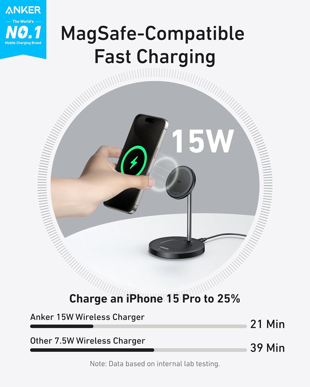 Anker MagSafe Compatible MagGo Charger Stand, iPhone 16 Wireless Charger, 2-in-1 Charging Station, Qi2 Certified 15W Max Charging, for iPhone 16/15/14/13/12, AirPods Pro (White, with 40W Adapter)