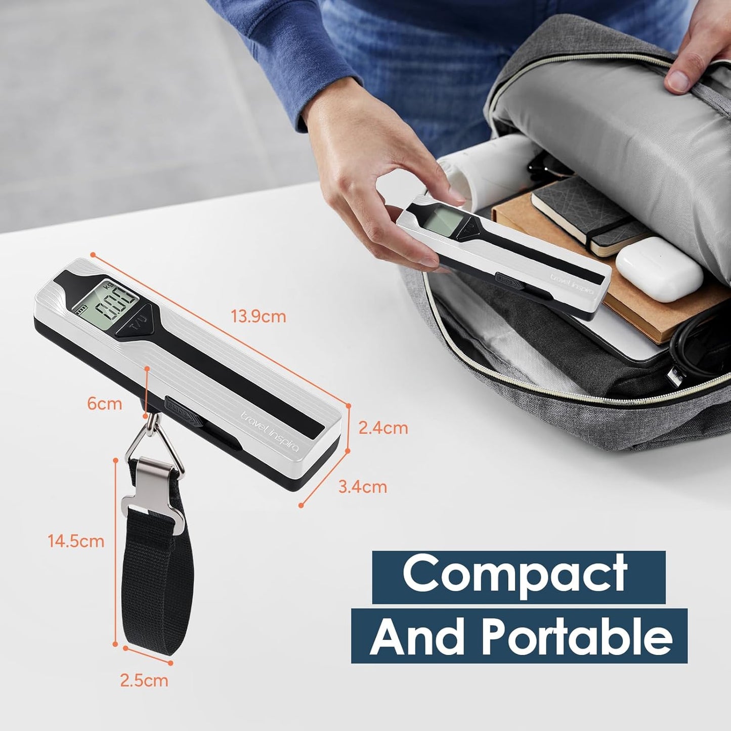 travel inspira Luggage Scale Battery-Free, Travel Essentials, Portable Handheld Digital Suitcase Weight Scale for for Travel Accessories, 110lbs/50kg (Gray)