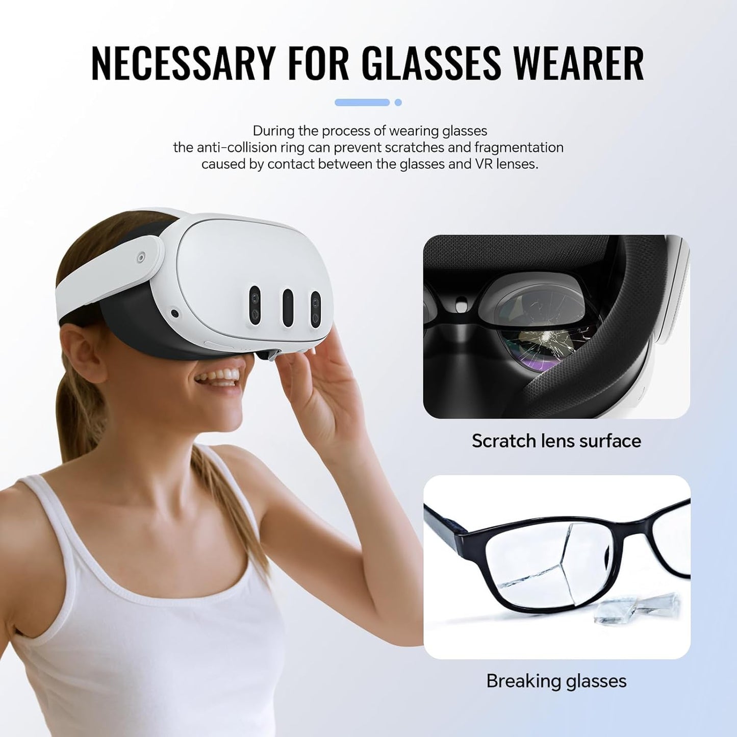 Hibloks Glasses Spacer for Meta/Oculus Quest 3, Prevent Myopia Glasses and VR Lenses from Scratching Each Other. VR Lens Protection Accessories with Magnetic Frame and Silicone Anti-Scratch Ring