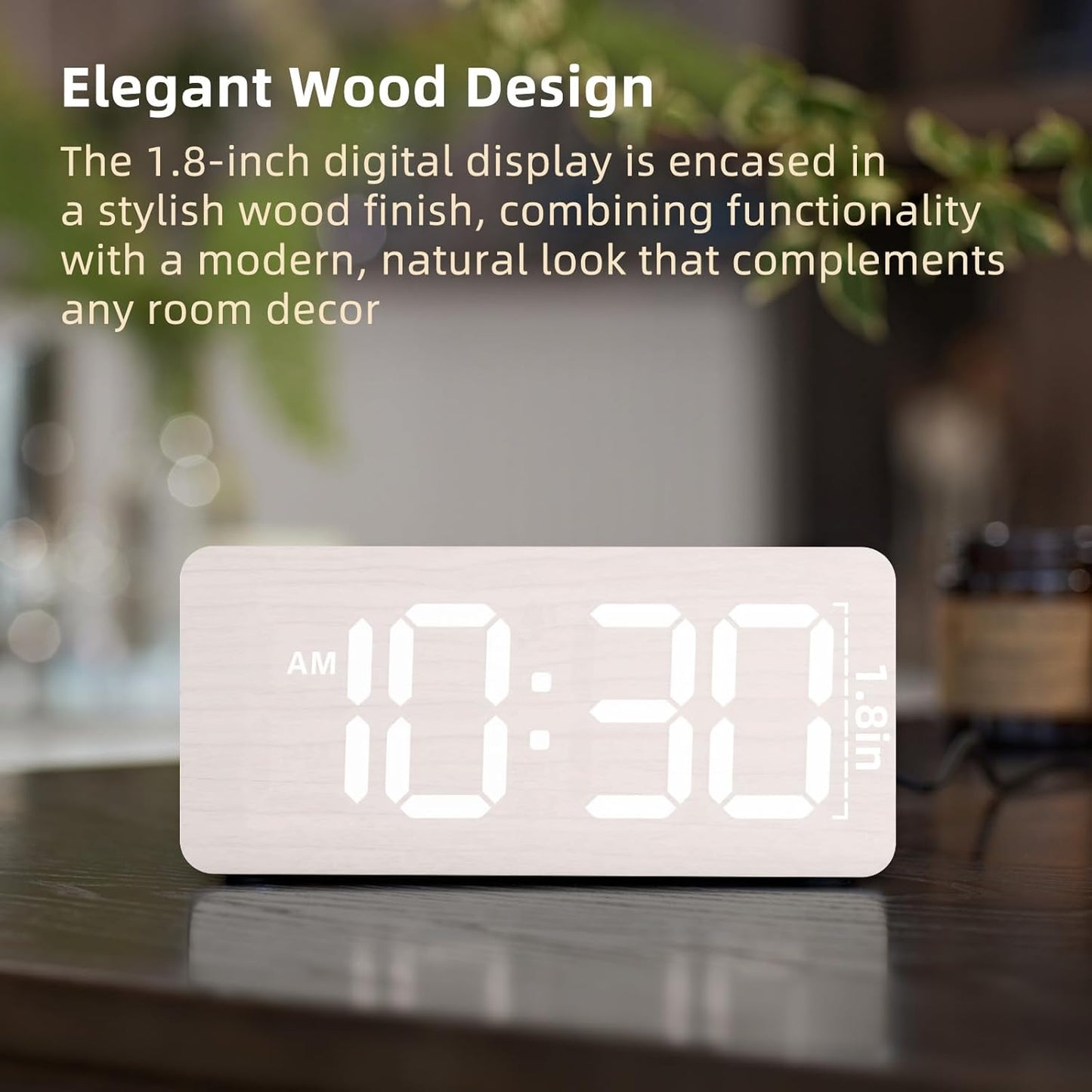 Purilite Select Wooden Digital Alarm Clock with Large LED Display