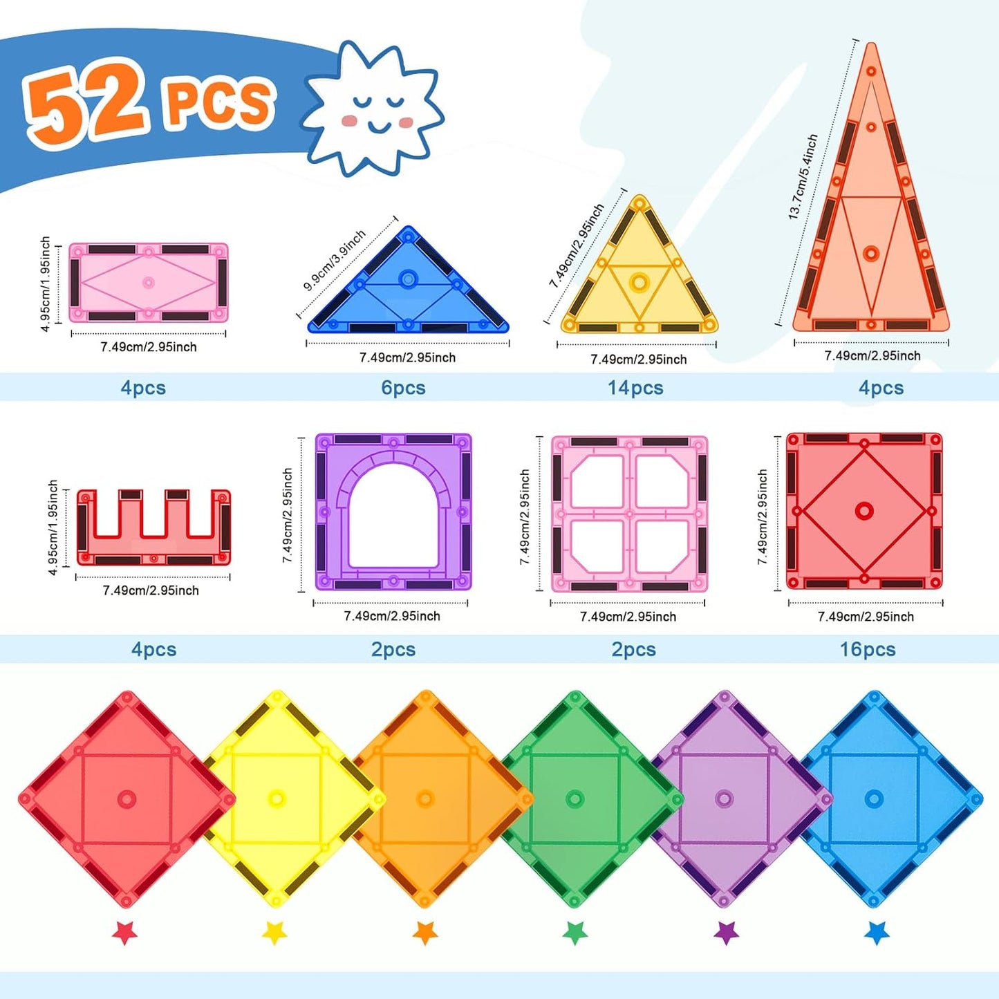 Magnetic Tiles Building Blocks 102pcs Advanced Set STEM Toys for 3+ Year Old Boys and Girls Montessori Toys Toddler Kids Activities Games Christmas New Year Gifts Classroom Must Haves School Supplies