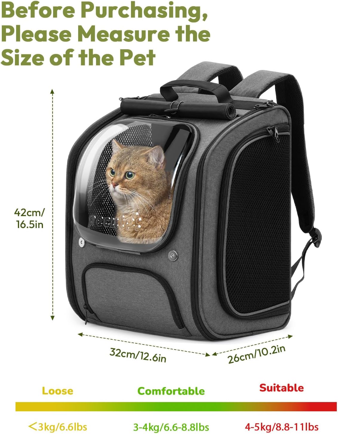 Pecute Bubble Cat Backpack, Large Space Cat Backpack Carrier with Breathable Mesh, Cat Carrier with Space Capsule Clear Bubble Window for Kitten and Puppy, Used in Travel Hiking Walking Outdoor,Green