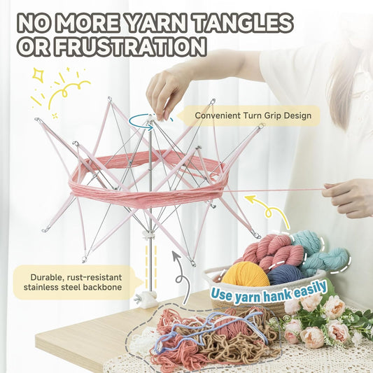 INMAKER Yarn Swift, Pink Yarn Umbrella Swift for Crocheting | Adjustable, Durable ABS Plastic, Stainless Steel, Easy to Use, Quick Install, Protable, Tabletops Up to 1.5"