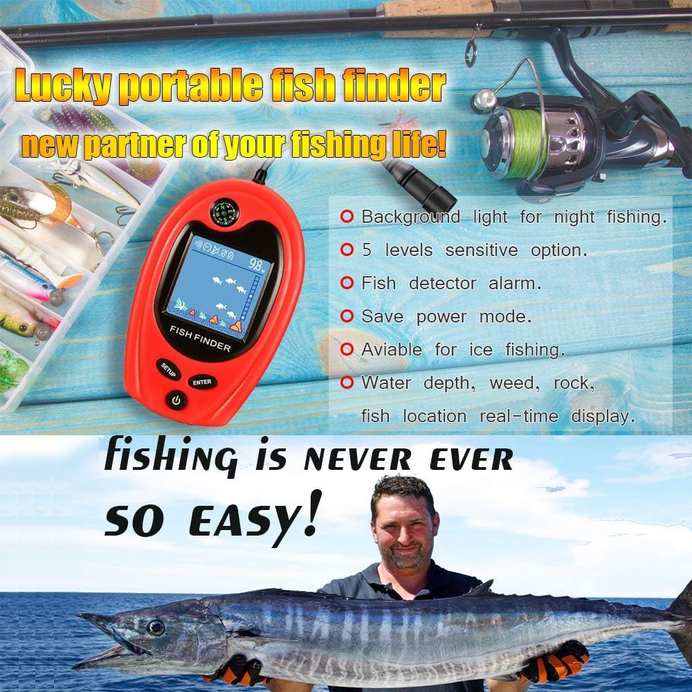 LUCKY Portable Fish Finder - Handheld Depth Detector for Kayak, Ice Fishing - Sonar Fish Detector - Fishing Gifts