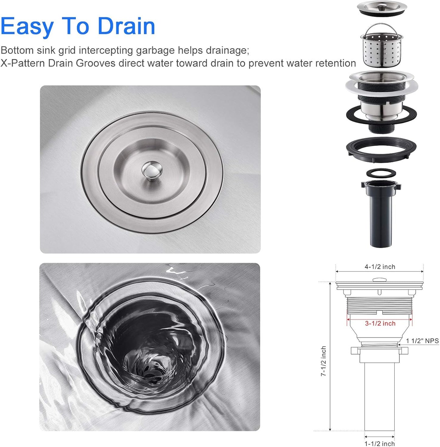 MENATT 20-inch Undermount Kitchen Sink, SUS304 Stainless Steel Handmade Single Bowl Kitchen Sink with Sink Strainer (Brushed), 20"x16"x9"