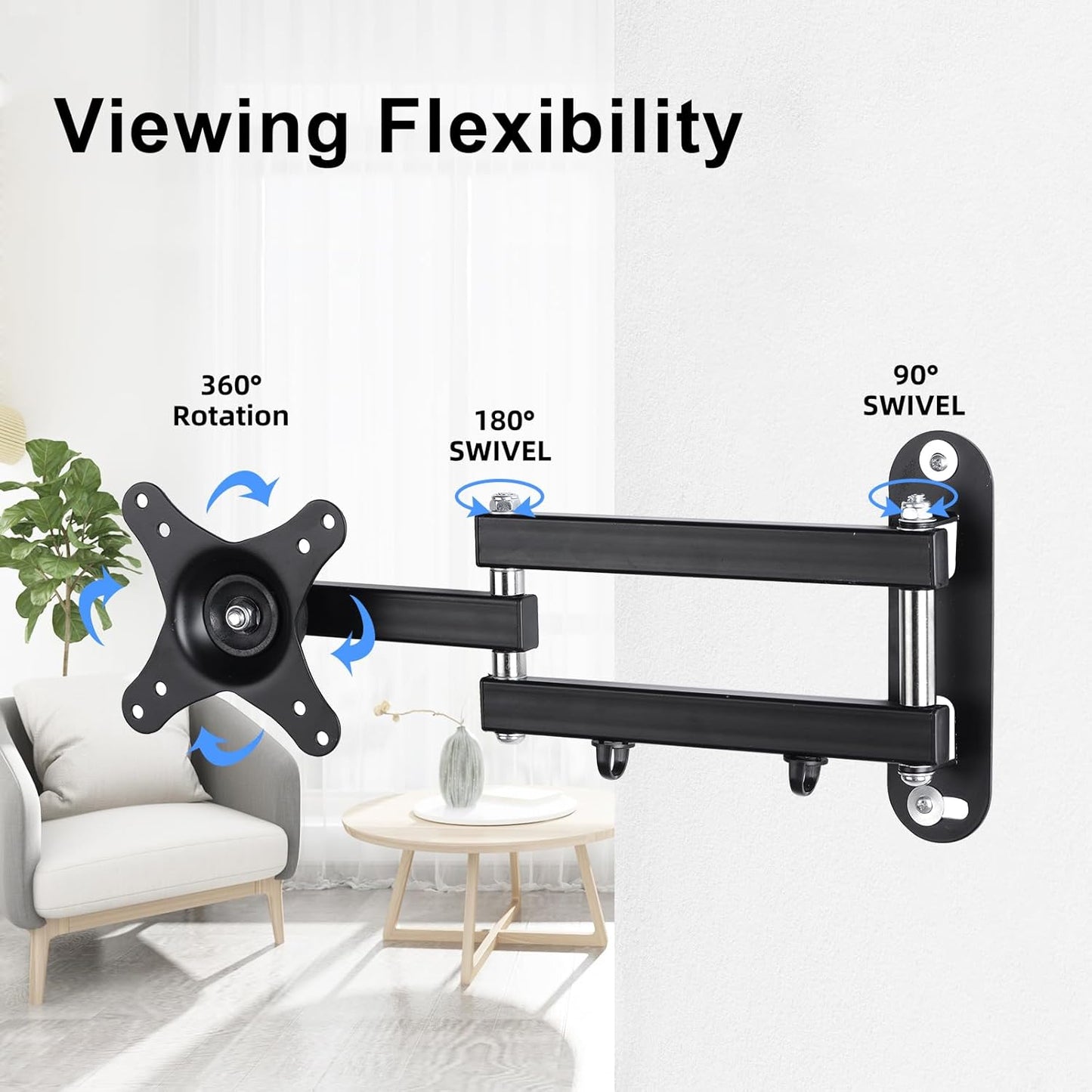 Suptek Full Motion Adjustable TV Wall Mount Rotation, Swivel and Tilt TV Arm Bracket for Most 15-32 inch LED, LCD Monitor and Plasma TVs VESA 75,100,Black (MA2720)