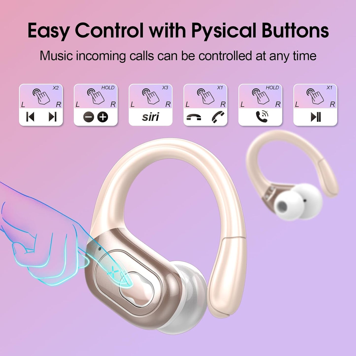 STECEi Wireless Earbuds 75hrs Bluetooth 5.4 Headphone Sport, Bluetooth Earbuds HiFi Stereo Over Ear Bud with Earhooks, ENC Noise Cancelling Mic, IP7 Waterproof Wireless Earphone for Workout/Running - PuriLite