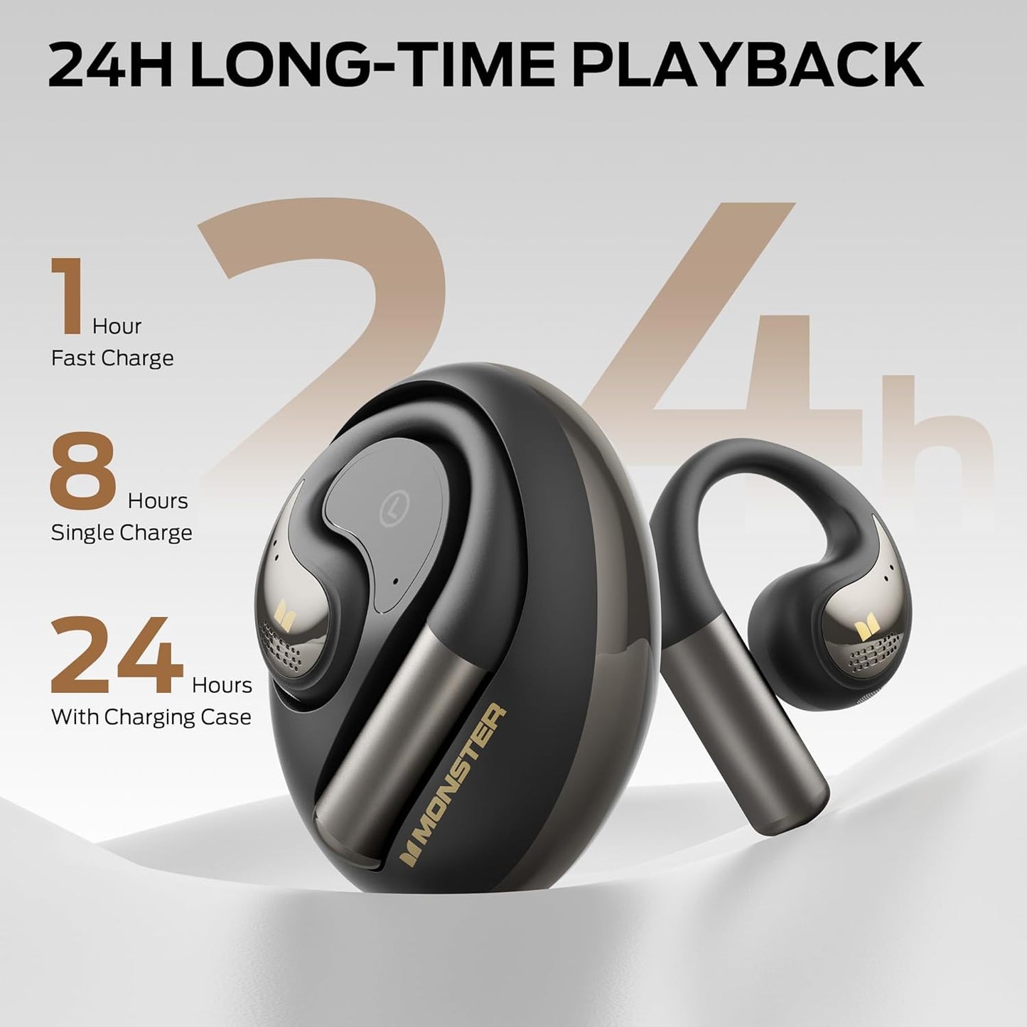 Monster Open Ear AC335 Headphones, Bluetooth 5.4 Wireless Headphones with Stereo Sound, 24H Playback, Crystal Clear Calls, Stylish Rotating Case with Lanyard, Sweat Resistant Open Ear Wireless Earbuds