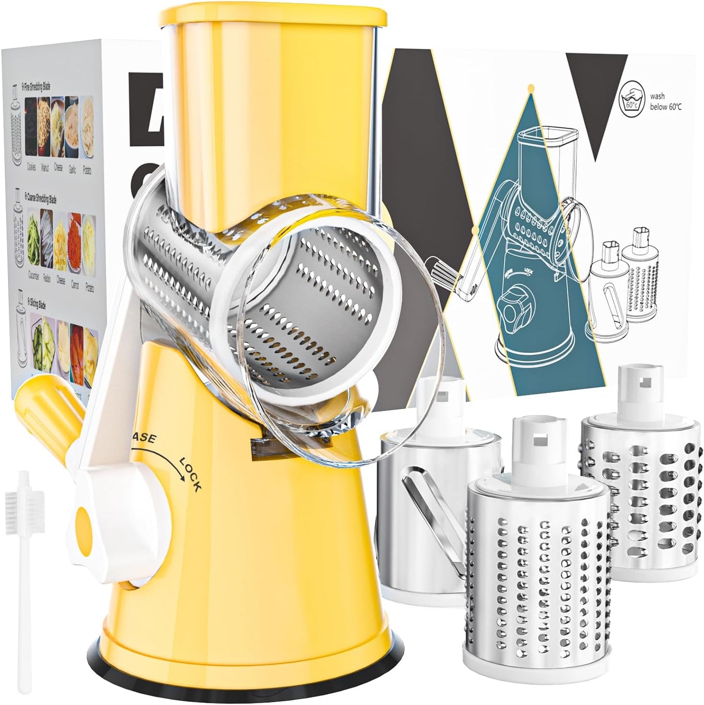 Purilite Select Rotary Cheese Grater with 3 Stainless Steel Blades