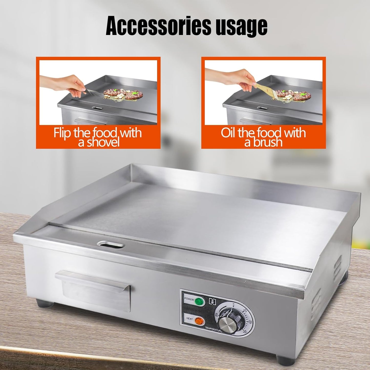 ExGizmo 22" Commercial Electric Griddle,Electric Countertop Flat Top Griddle,110V 1600W Electric Flat Top Grill,Non-Stick Restaurant Teppanyaki Stainless Steel Grill,Adjustable Temperature Control