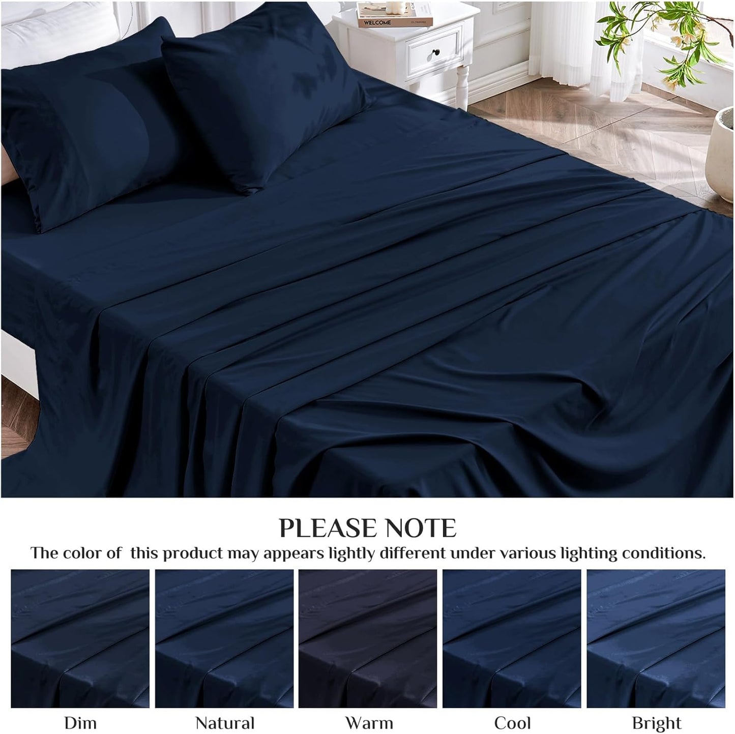 JOLLYVOGUE Queen Size Bed Sheet Set - 4 Piece Bed Sheets Set with Deep Pocket - Soft Breathable & Cooling - Resists Shrinkage & Fading Draps Queen - Easy Care (Dark Grey)