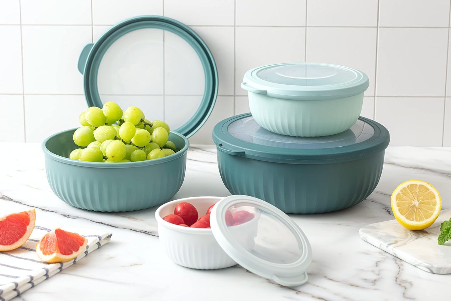 COOK WITH COLOR Prep Bowls with Lids- 8 Piece Nesting Plastic Small Mixing Bowl Set with Lids (Teal Ombre)