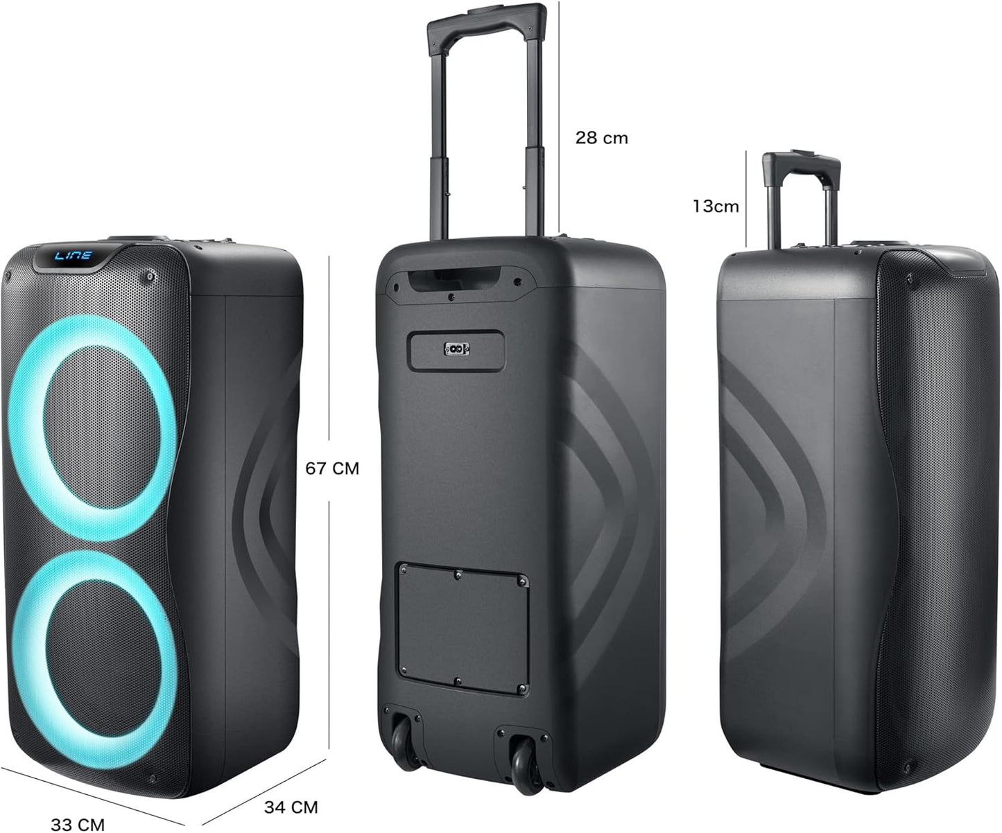 800W Rechargeable Karaoke Machine with Dual 8" Woofers, LED Lights, Bluetooth/USB/AUX, 2 Wireless Microphones & Remote Control (Batteries Not Included), Charging Cable Included