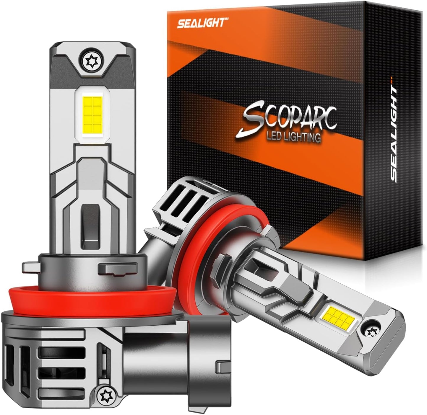 SEALIGHT H7 LED Headlight Bulbs, 800% Super Bright, 6500K Cool White Light Bulbs with Cooling Fan, 1:1 Mini Size H7 led headlight,H7 Halogen Replacement 3 Mins Plug-N-Play, Pack of 2