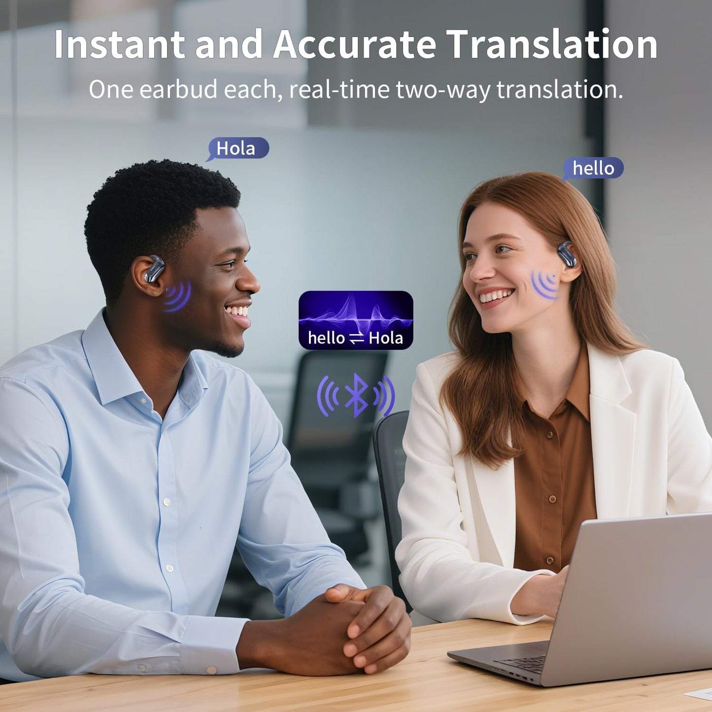AI Translation Earbuds Real-Time, 3-in-1 Open-Ear Headphones with 145 Languages & Accents, Bluetooth 5.4 Translator Earbuds, 60H Battery, HD Audio, for Travel Business (Midnight Blue)