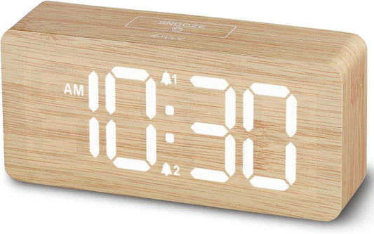 Purilite Select Wooden Digital Alarm Clock with Large LED Display