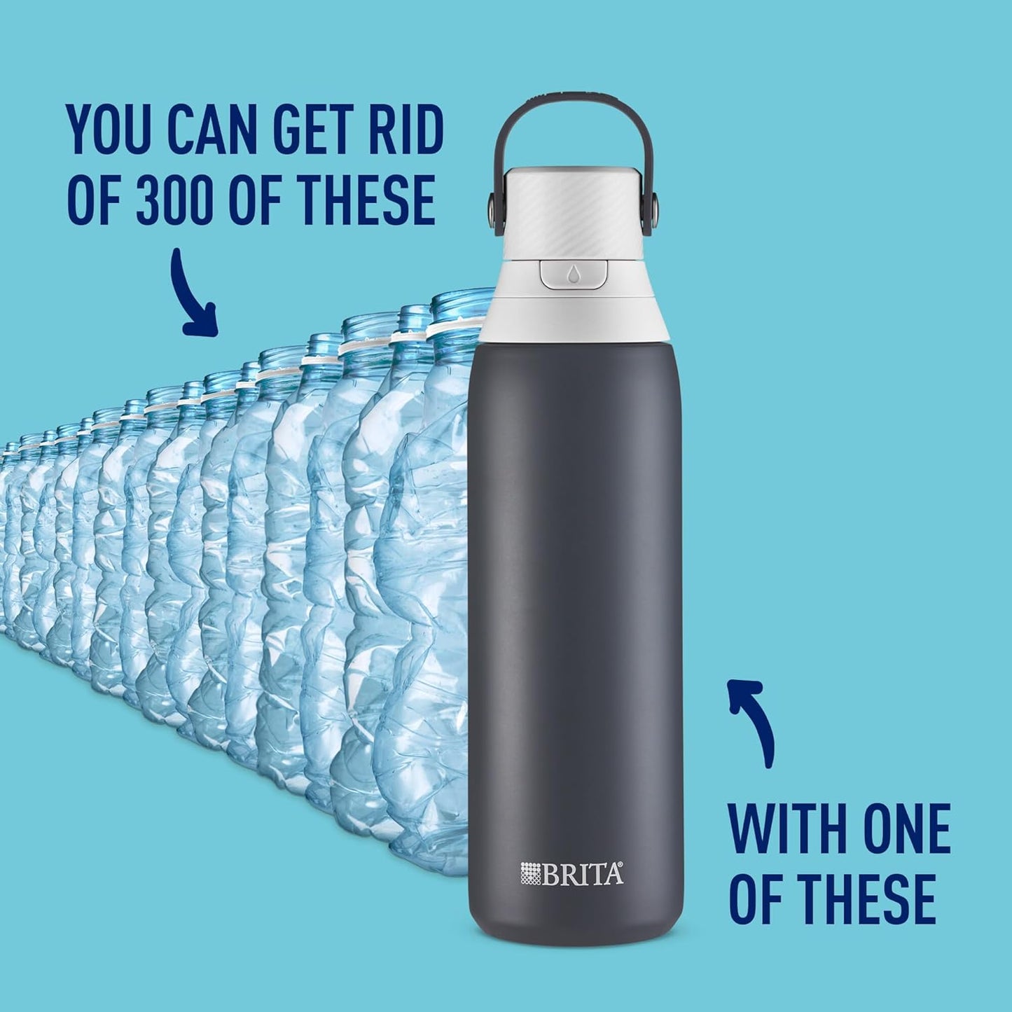 BRITA Stainless Steel Water Bottle with Filter, 591 mL Premium Double Insulated Water Bottle, Rose