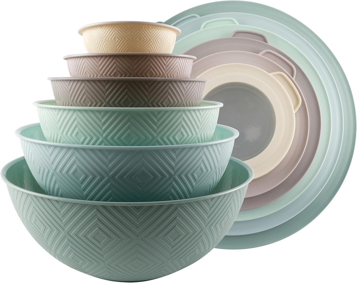 COOK WITH COLOR Mixing Bowls with TPR Lids - 12 Piece Plastic Nesting Bowls Set Includes 6 Prep Bowls and 6 Lids, Microwave Safe Mixing Bowl Set (Mint)