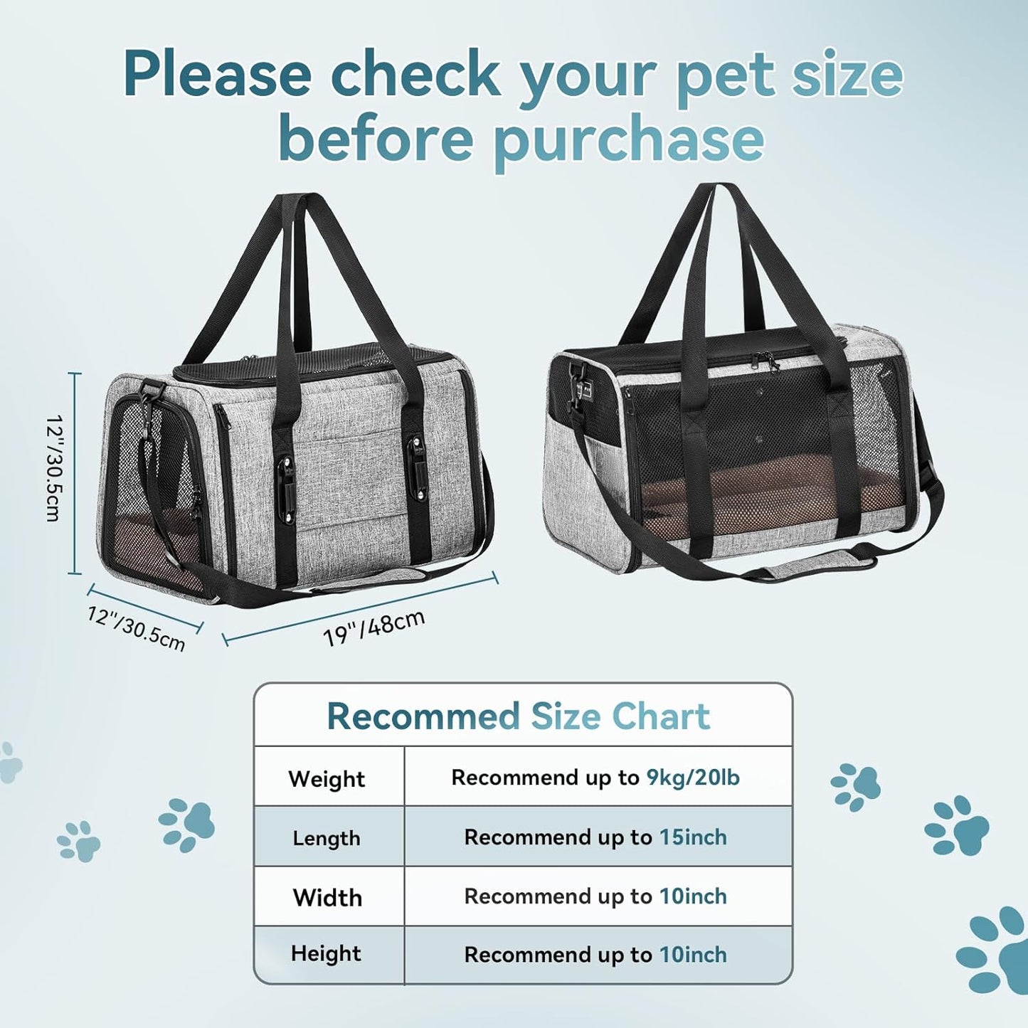 Petsfit Pet Carrier Airline Approved, Soft-Sided Cat Carrier with Patented Car Buckle, Lightweight and Collapsible with Adjustable Shoulder Strap, Soft Cushion,Green
