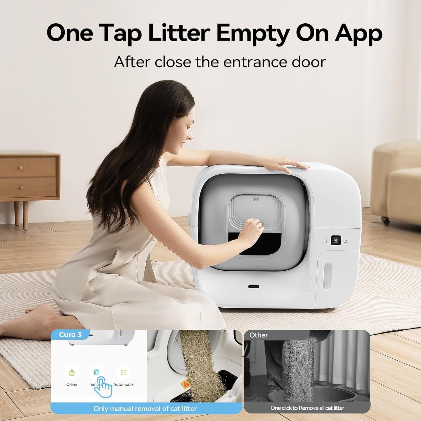 Amicura Automatic Cat Litter Box, Self Cleaning, 360-Degree Detection Smart Anti-Pinch, App Control, Odor-Proof, 65L Extra Large Open-top Cat Litter Box, Ultra Quiet Cat Toilet