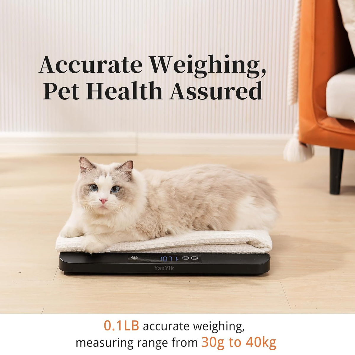 YAUYIK Digital Pet Scale, Baby Scale with Non-Slip Mat, Up to 88lb, Black