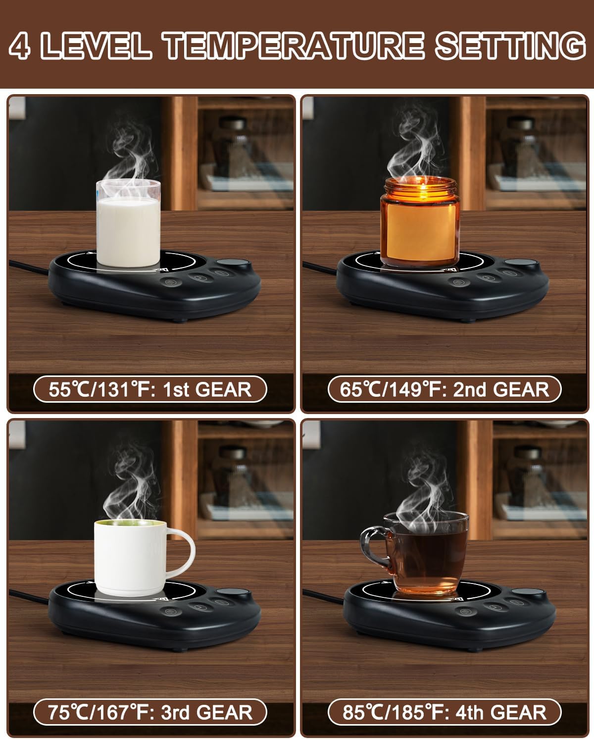 MYMULIKE Mug Warmer, Coffee Mug Warmer for Desk with 4 Temperature Settings (55℃/65℃/75℃/85℃), Coffee Warmer with Auto Shut Off, 1-12 Hour Timer, Desk Accessories for Office/Home