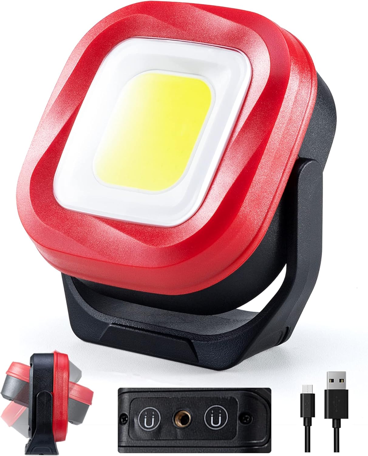 ORHOMELIFE Magnetic Work Light, 42 LEDs 1000 Lumens Rechargeable Portable Magnetic Flashlight Inspection Light for Car Repair, Camping, Emergency & Job Site Lighting (2 PCS)