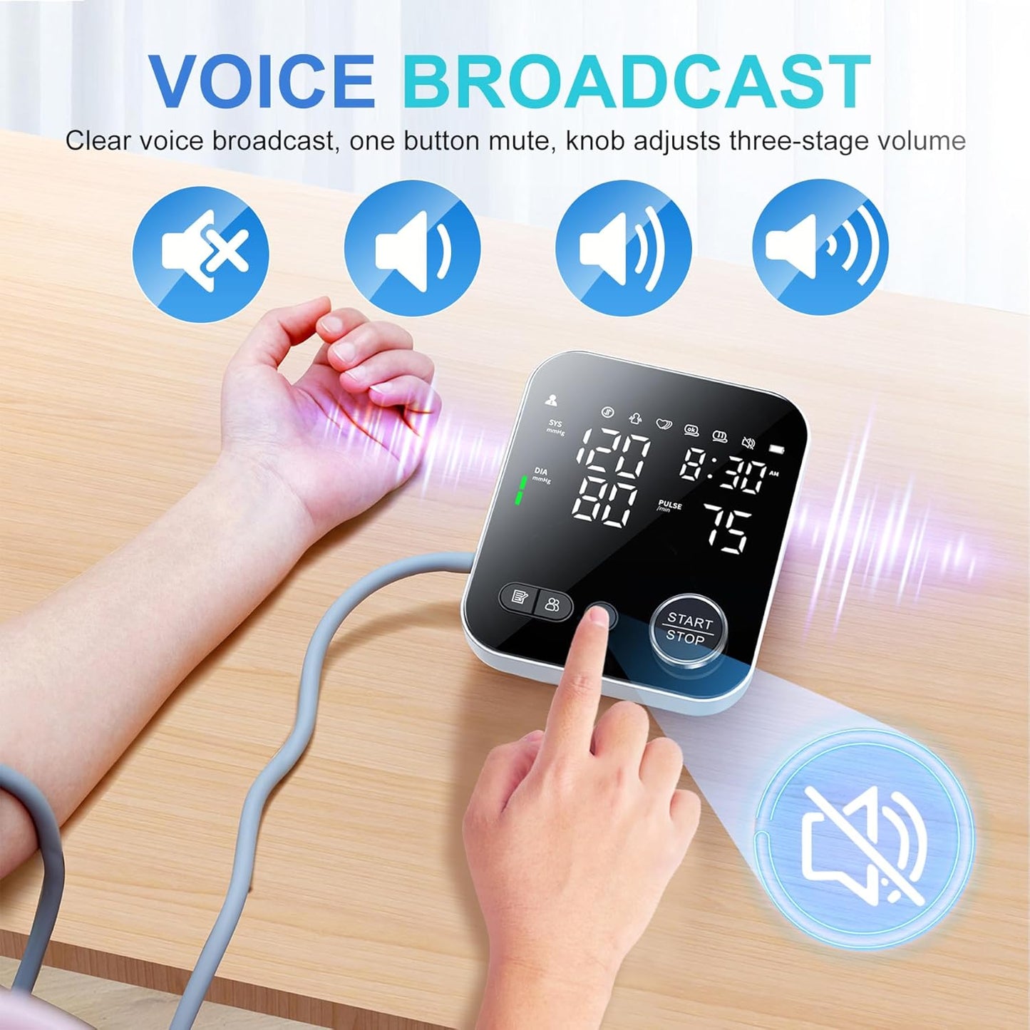 Blood Pressure Machine for Home Use, Adjustable 8.7"-16.5" Upper Arm Cuff Dual User Mode Voice Broadcast LED Backlit Display Monitor with Storage Bag