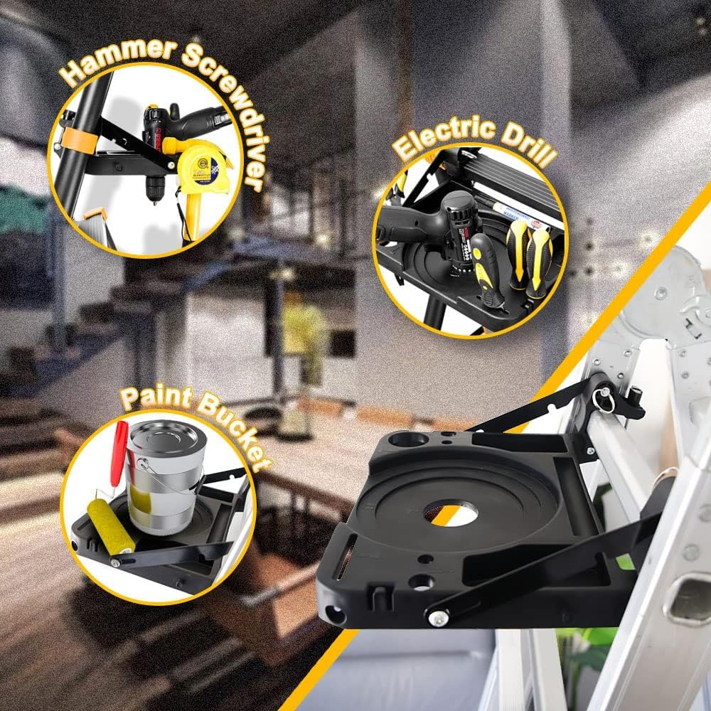 Ladder Platform Project Tray for Pail on Collapsible Ladder Summer, Telescoping Steps Removable Tool Caddy Organizer with Jacks Extension Accessories for Painting, 44 lbs Weight Rating.