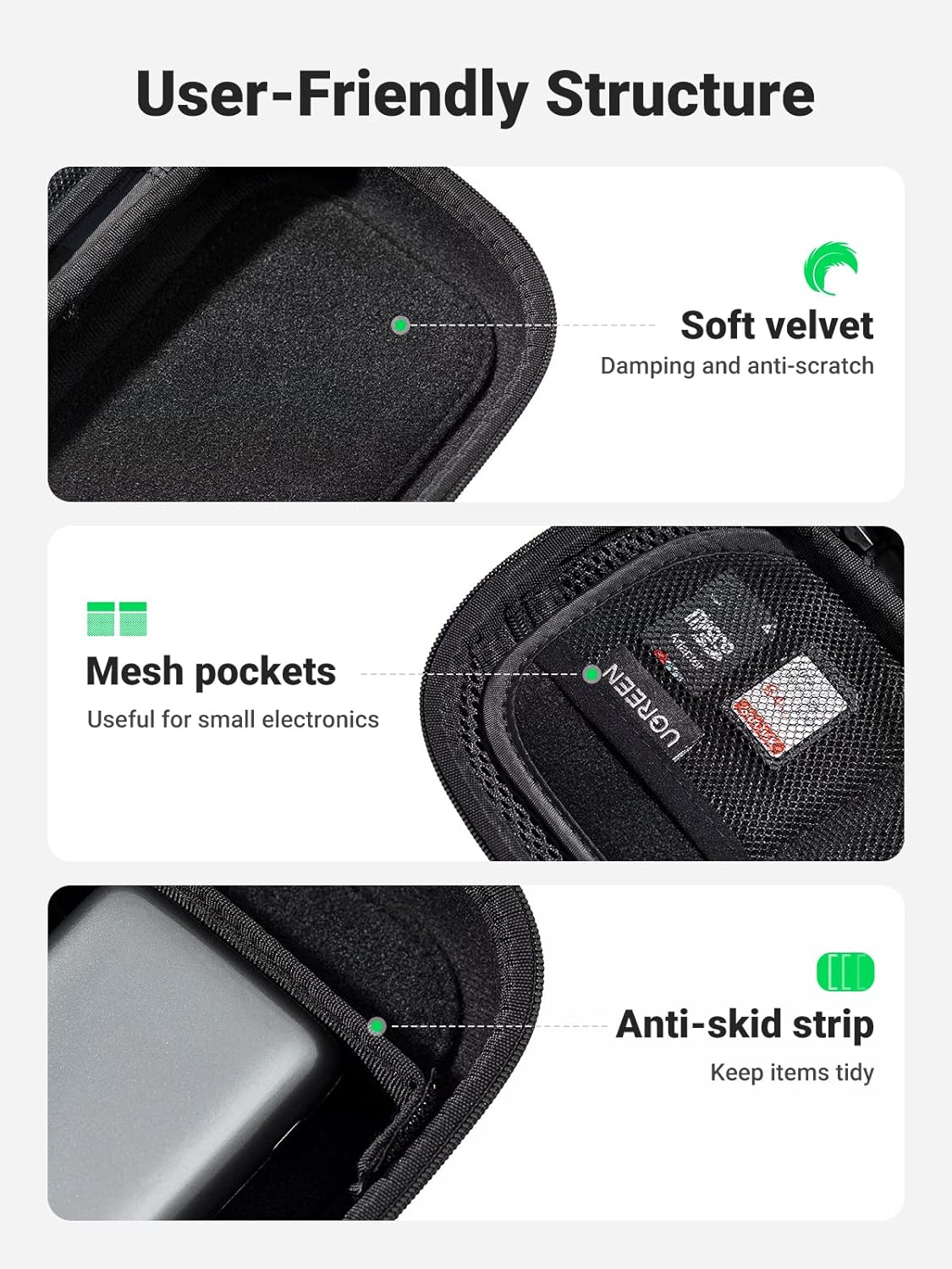 UGREEN Travel Case Universal Electronic Accessories Bag Cable Organizer Portable Carrying Pouch for Mini Speaker, USB Cable, Memory Cards, Power Bank, Hard Drive, Charger, Cosmetics, and More