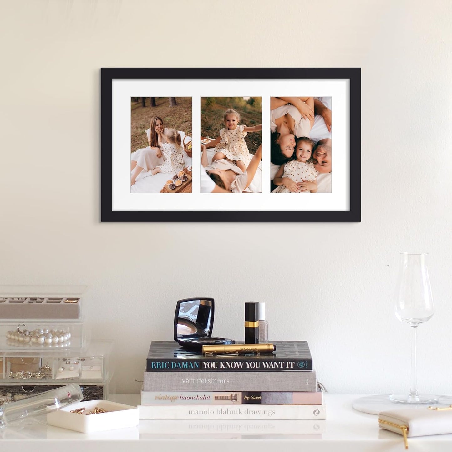 upsimples 11x14 Picture Frame, Display Pictures 8x10 with Mat or 11x14 Without Mat, Wall Hanging Photo Frames, Black