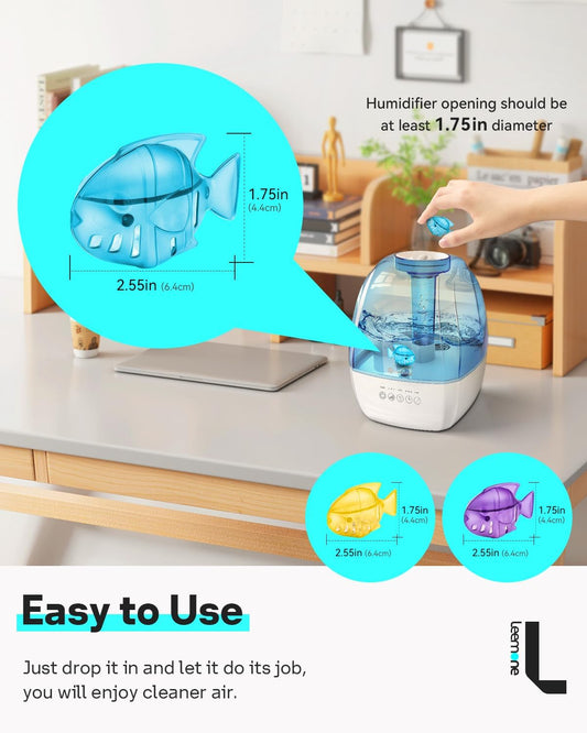 Leemone Humidifier Cleaning Fish 10-Pack – Water Purifying Cleaning Cartridges for Humidifiers & Fish Tanks, Prevents Hard Water Scale, Reduces Mineral Build-Up - PuriLite