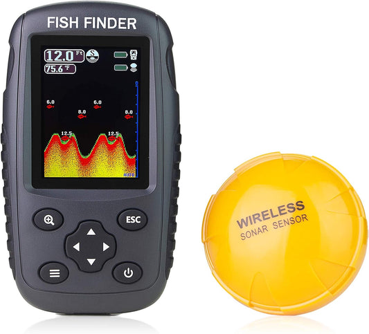 Venterior Portable Rechargeable Fish Finder Wireless Sonar Sensor Fishfinder Depth Locator with Fish Size, Temperature, Bottom Contour, Color Display