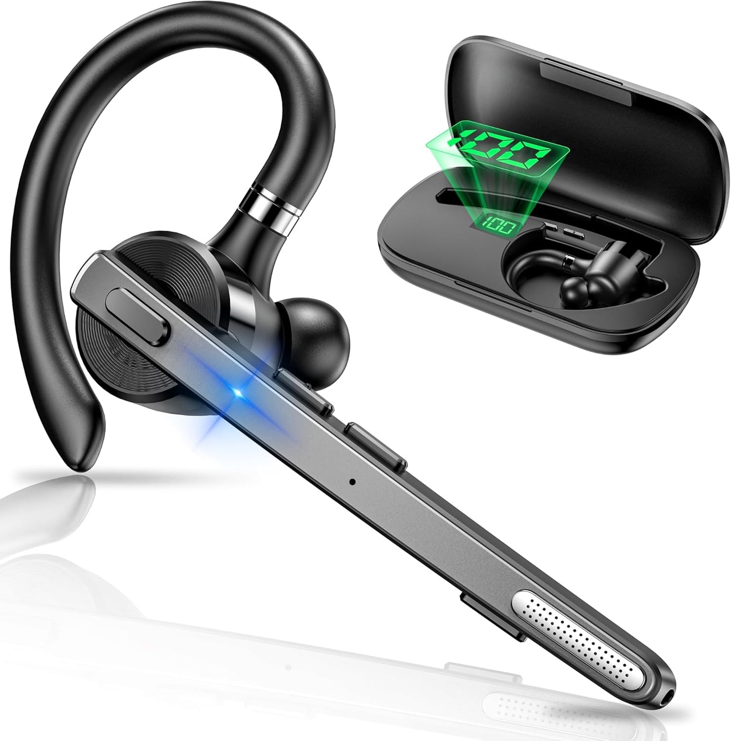 Bluetooth Headset V5.1, Wireless Headset with 500mAh Charging Case ENC Noise Cancelling Microphone, Bluetooth Earpiece 72H Talk Hands-Free Headphones for Cell Phone Office Business Driving (M51)